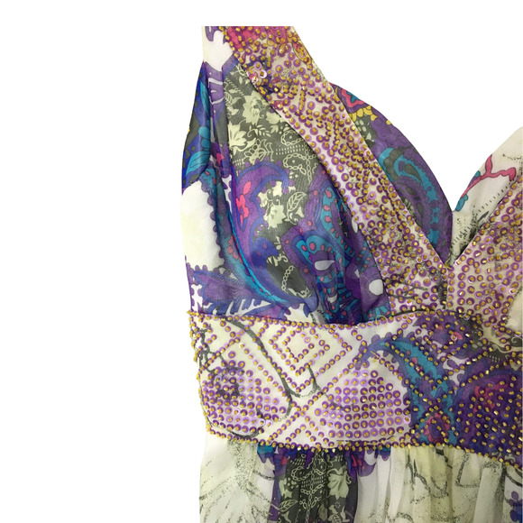 Sugar Plum Women's Beaded V-neck Strap Maxi Dress Size Small (6) Multicolor - Picture 4 of 12